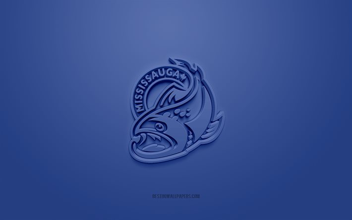 Mississauga Steelheads, yaratıcı 3D logo, mavi arka plan, OHL, 3d amblem, Kanada Hokey Takımı, Ontario Hokey Ligi, Ontario, Kanada, 3d sanat, hokey, Mississauga Steelheads 3d logosu