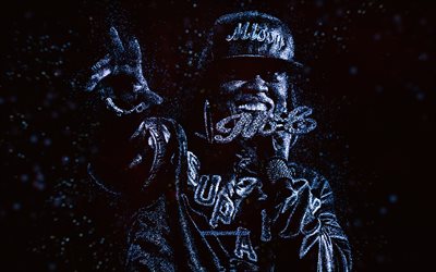 Missy Elliott, American rapper, blue glitter art, black background, Missy Elliott art, Melissa Arnette Elliott