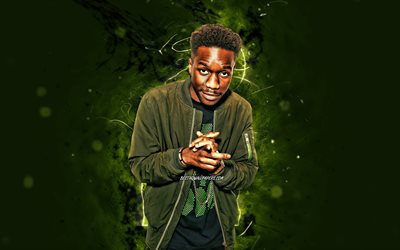 Tinchy Stryder, 4k, luci al neon verdi, rapper britannico, star della musica, Kwasi Esono Danquah III, celebrit&#224; britanniche, Tinchy Stryder 4K