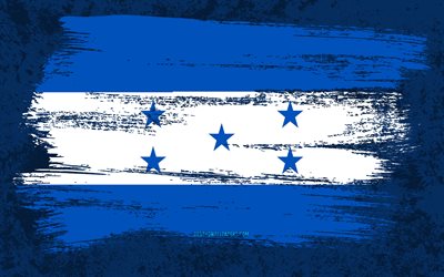 4k, Honduras flagga, grungeflaggor, Nordamerikanska l&#228;nder, nationella symboler, penselslag, grungekonst, Nordamerika, Honduras