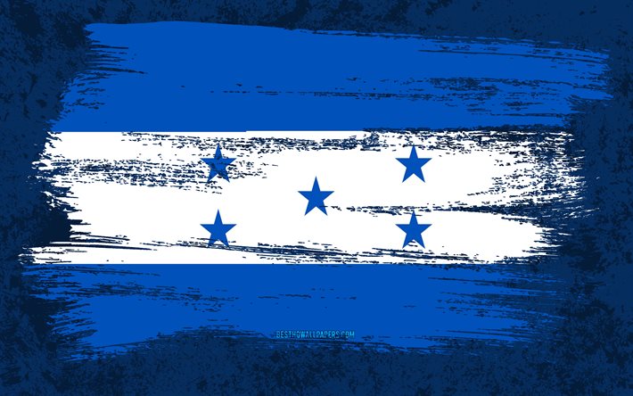 4k, drapeau du Honduras, drapeaux grunge, pays d&#39;Am&#233;rique du Nord, symboles nationaux, coup de pinceau, drapeau hondurien, art grunge, Am&#233;rique du Nord, Honduras