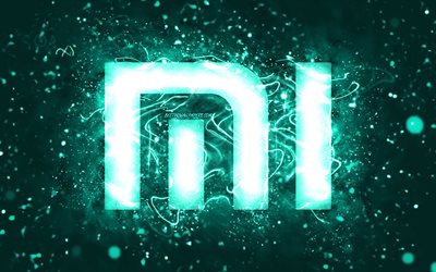 Xiaomi turquoise logo, 4k, turquoise neon lights, creative, turquoise abstract background, Xiaomi logo, brands, Xiaomi
