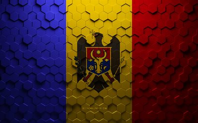 Drapeau de la Moldavie, art en nid d&#39;abeille, drapeau des hexagones de Moldavie, Moldavie, art des hexagones 3D, drapeau de la Moldavie