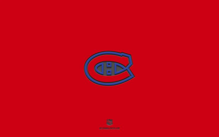 Canadiens de Montr&#233;al, &#233;quipe canadienne de hockey, fond de pierre rouge, logo des Canadiens de Montr&#233;al, art grunge, LNH, hockey, USA, embl&#232;me des Canadiens de Montr&#233;al