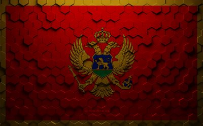Bandeira de Montenegro, arte de favo de mel, bandeira de hex&#225;gonos de Montenegro, Montenegro, arte de hex&#225;gonos 3D, bandeira de Montenegro