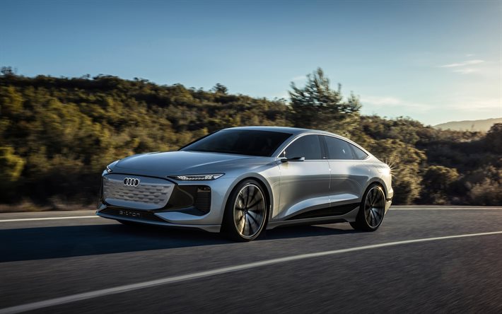 Audi A6 e-tron Concept, 4k, elektrikli arabalar, 2021 arabalar, otoyol, 2021 Audi A6 e-tron, alman arabaları, Audi