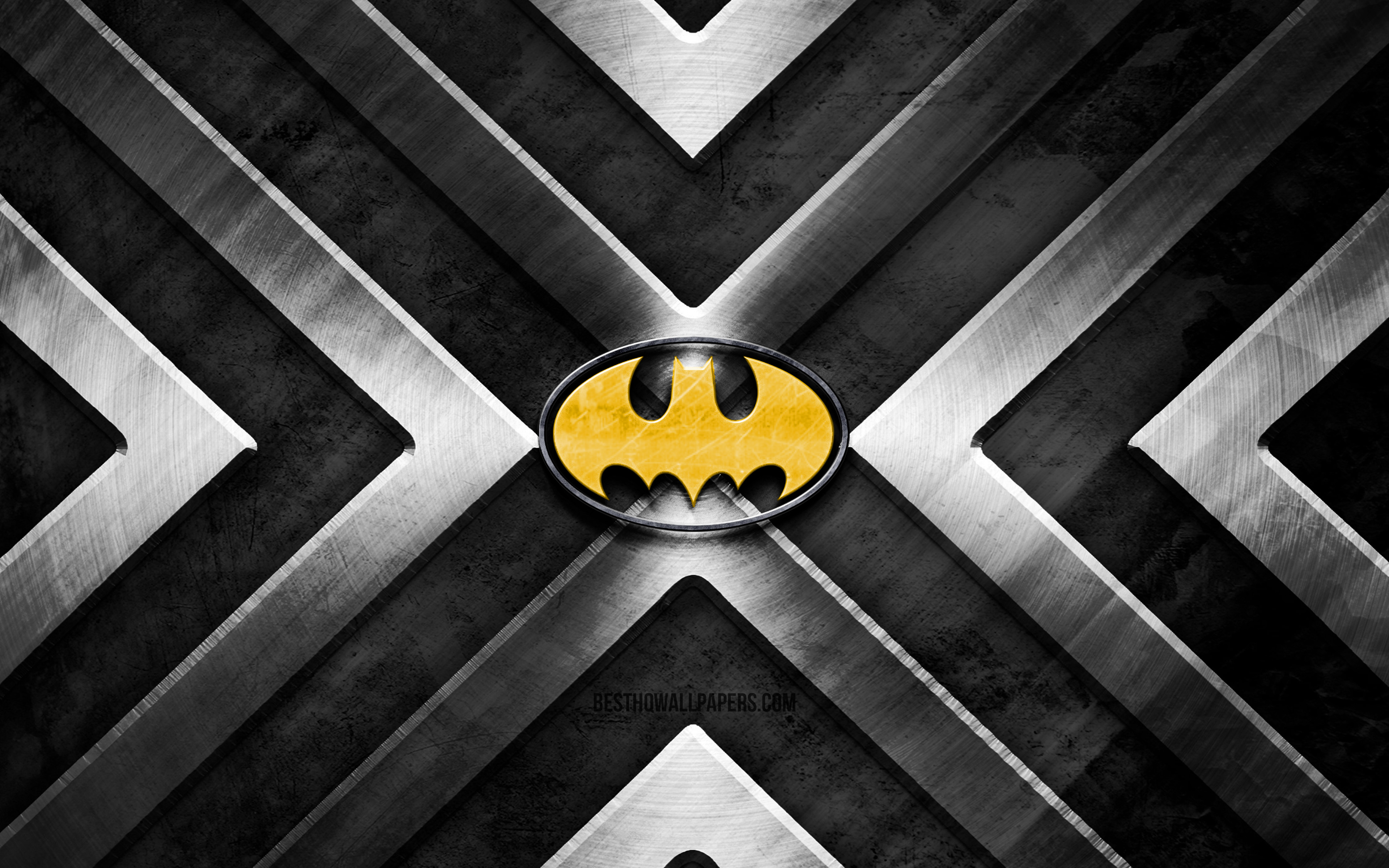 Descargar fondos de pantalla Logo métal Batman, 4k, fond métal gris,  flèches métalliques, logo Batman, Bat-man, super-héros, créatif, Batman  monitor con una resolución 3840x2400. Imagenes de escritorio