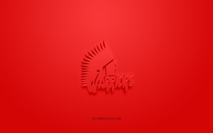 Moose Jaw Warriors, yaratıcı 3D logo, kırmızı arka plan, 3d amblem, Kanadalı hokey takımı kul&#252;b&#252;, WHL, Saskatchewan, Kanada, 3d sanat, hokey, Moose Jaw Warriors 3d logosu