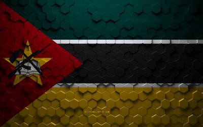 Drapeau du Mozambique, art en nid d&#39;abeille, drapeau des hexagones du Mozambique, Mozambique, art des hexagones 3D, drapeau du Mozambique