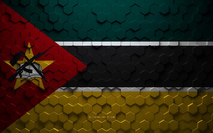 flagge von mosambik, wabenkunst, mosambik-sechseck-flagge, mosambik, 3d-sechseck-kunst, mosambik-flagge