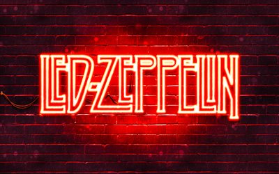 Led Zeppelin red logo, 4k, red brickwall, british rock band, Led Zeppelin logo, music stars, Led Zeppelin neon logo, Led Zeppelin