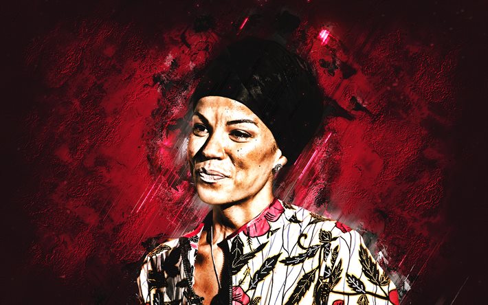 frau dynamite, britische rapperin, niomi arleen mclean-daley, portr&#228;t, hintergrund aus rotem stein, kunst von frau dynamite