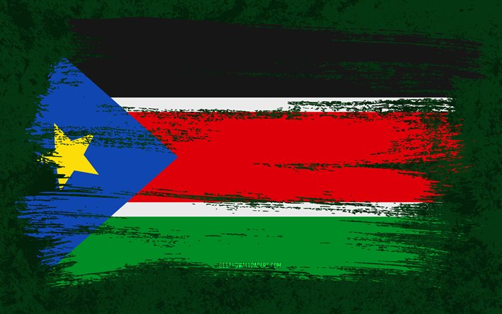 4k, Flag of South Sudan, grunge flags, African countries, national symbols, brush stroke, South Sudanese flag, grunge art, South Sudan flag, Africa, South Sudan