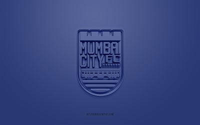 Mumbai City FC, kreativa 3D-logotyp, bl&#229; bakgrund, 3d-emblem, Indisk fotbollsklubb, Indiska Super League, Mumbai, Indien, 3d konst, fotbollsplan, Mumbai City FC 3d-logotyp