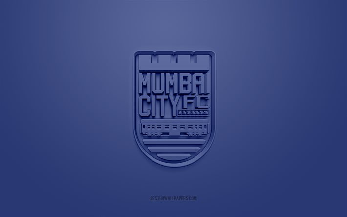 Mumbai City FC, yaratıcı 3D logo, mavi arka plan, 3d amblem, Hint Futbol Kul&#252;b&#252;, Hint S&#252;per Ligi, Mumbai, Hindistan, 3d sanat, futbol, Mumbai City FC 3d logo