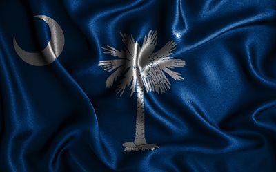 Drapeau de la Caroline du Sud, 4k, drapeaux ondul&#233;s en soie, &#201;tats am&#233;ricains, &#201;tats-Unis, drapeaux en tissu, art 3D, Caroline du Sud, &#201;tats-Unis d&#39;Am&#233;rique, drapeau 3D de la Caroline du Sud