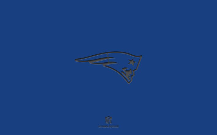 New England Patriots, fundo azul, time de futebol americano, emblema do Miami Dolphins, NFL, EUA, futebol americano, logotipo do New England Patriots