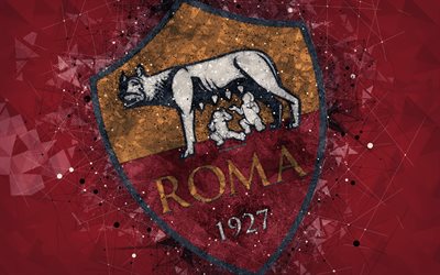 AS Roma, 4k, Italian football club, creative art-logo, geometrinen taide, punainen asbstract tausta, tunnus, Serie, Rooma, Italia, jalkapallo