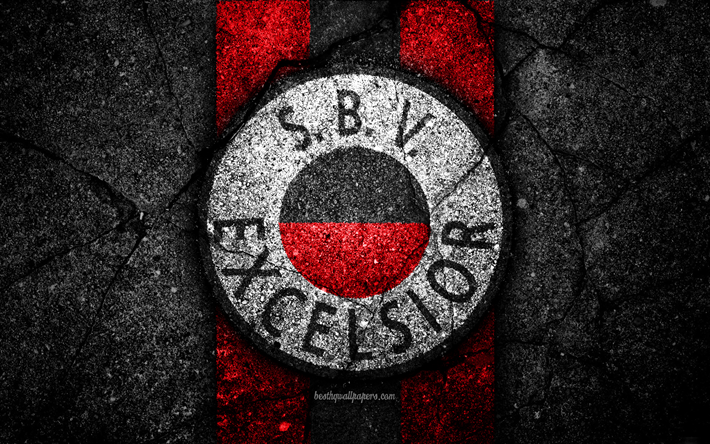 4k, Excelsior FC, logo, Eredivisie, soccer, grunge, Holland, football club, Excelsior, asphalt texture, FC Excelsior