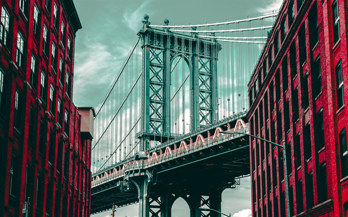 Pont de Manhattan, 4k, New York, paysages urbains, etats-unis, &#224; new york, l&#39;Am&#233;rique