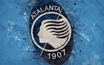 Atalanta FC, 4k, Italian football club, creative art logo, geometric art, blue abstract background, emblem, Serie A, Bergamo, Italy, football, Atalanta BC