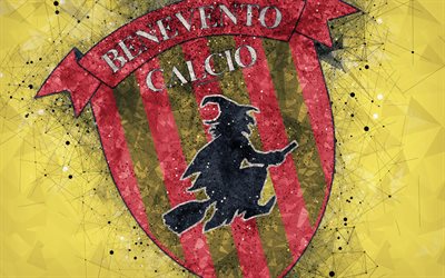 Benevento FC, 4k, Italian football club, creative art logo, geometric art, yellow abstract background, emblem, Serie A, Benevento, Italy, football, Benevento Calcio