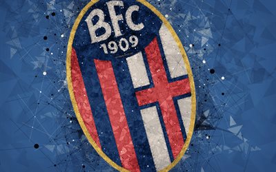 Bologna FC, 4k, Italian football club, creative art logo, geometric art, blue abstract background, emblem, Serie A, Bologna, Italy, football