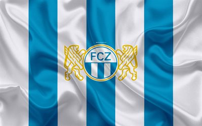 FC Zurich, 4k, silk texture, logo, swiss football club, white blue flag, emblem, Swiss Super League, Zurich, Switzerland, football