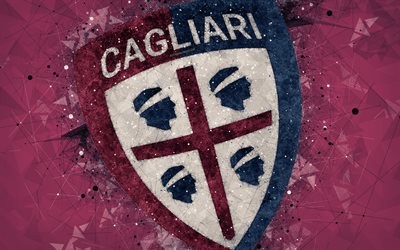 Cagliari FC, 4k, Italian football club, creative art logo, geometric art, purple abstract background, emblem, Serie A, Cagliari, Italy, football, Cagliari Calcio