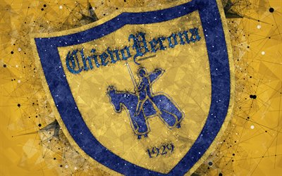 AC ChievoVerona, 4k, Italian football club, creative art logo, geometric art, yellow abstract background, emblem, Serie A, Verona, Italy, football, Chievo FC