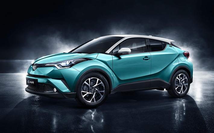 Toyota C-HR, 2018, compact crossover, exterior, front view, new light blue C-HR, Japanese cars, Toyota