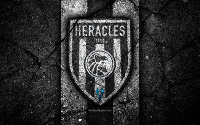 4k, Heracles FC, logo, Eredivisie, soccer, grunge, Holland, football club, Heracles, asphalt texture, FC Heracles