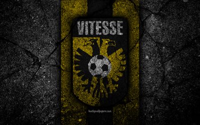 4k, Vitesse FC, logo, T&#252;rk, futbol, grunge, Hollanda, Futbol Kul&#252;b&#252;, Vitesse, asfalt doku, FC Vitesse