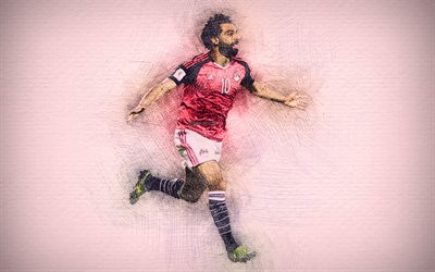 Mohamed Salah, 4k, Egyptian football team, artwork, Salah, soccer, footballers, drawing Salah, ‎Egypt National Team, Mohamed Salah Ghaly