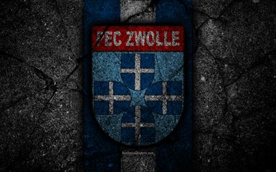 4k, Zwolle FC, logo, Eredivisie, soccer, grunge, Holland, football club, Zwolle, asphalt texture, FC Zwolle