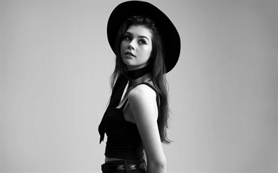 Elise Trouw, 4k, monochrome, american actress, Hollywood, young actress, beauty