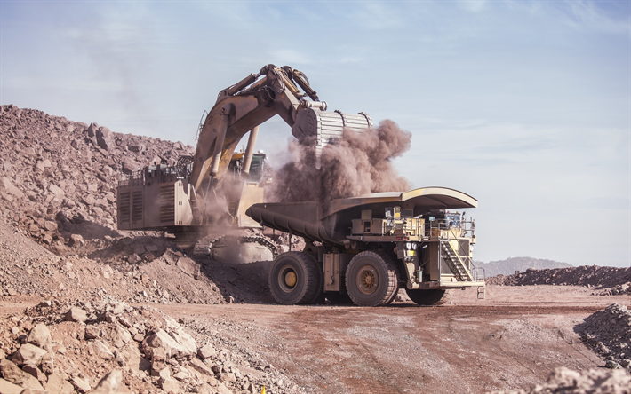 grande escavadeira, minera&#231;&#227;o de descarga de caminh&#227;o, o carregamento de pedras, m&#225;quinas pesadas, minera&#231;&#227;o carregador