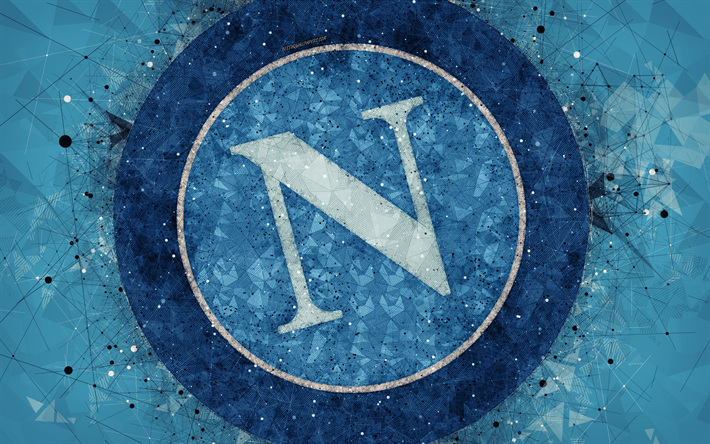 FC Napoli, 4k, Italiensk fotboll club, kreativ konst logotyp, geometriska art, bl&#229; abstrakt bakgrund, emblem, Serie A, Neapel, Italien, fotboll, SSC Napoli