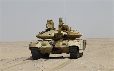 T-90 MS, Russian battle tank, desert, modern armored vehicles, Russia, tanks