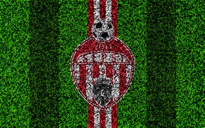 ACS Sepsi OSK Sfantu Gheorghe, Sepsi OSK, 4k, logo, football lawn, Romanian football club, white red lines, grass texture, emblem, Liga I, Sfintu Gheorghe, Romania, football