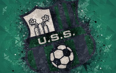 Sassuolo FC, 4k, İtalyan futbol kul&#252;b&#252;, yaratıcı sanat logo, geometrik sanat, yeşil soyut arka plan, amblem, Serie A, Sassuolo, İtalya, futbol, BİZE Sassuolo T&#252;rk