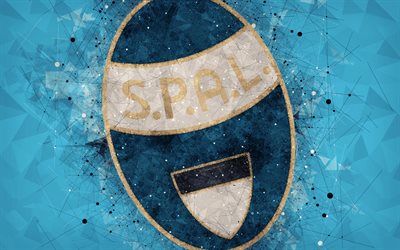 SPAL FC, 4k, الإيطالي لكرة القدم, الفنون الإبداعية شعار, الهندسية الفنية, الزرقاء مجردة خلفية, شعار, دوري الدرجة الاولى الايطالي, فيرارا, إيطاليا, كرة القدم