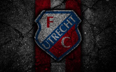 4k, Utrecht FC, logo, Eredivisie, soccer, grunge, Holland, football club, Utrecht, asphalt texture, FC Utrecht