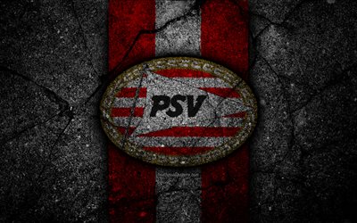 4k, O PSV Eindhoven FC, logo, Campeonato holand&#234;s, futebol, grunge, Holanda, clube de futebol, O PSV Eindhoven, a textura do asfalto, FC PSV