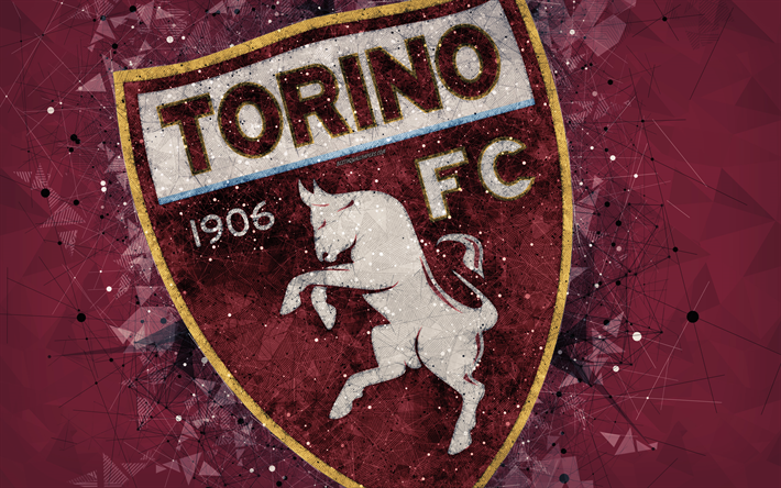 Torino FC, 4k, الإيطالي لكرة القدم, الفنون الإبداعية شعار, الهندسية الفنية, البني خلفية مجردة, شعار, دوري الدرجة الاولى الايطالي, تورينو, إيطاليا, كرة القدم