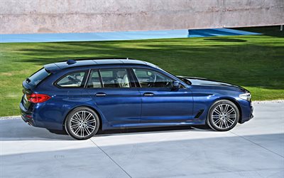 BMW 5 Series Touring, G31, 2018, side view, new blue station wagon, M package, German cars, BMW