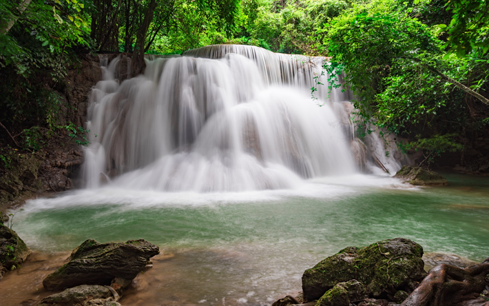 cachoeira, noite, floresta, Tail&#226;ndia, belo lago