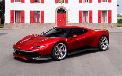 フェラーリSP38, 2018, 外観, 赤いスーパーカー, 最新のフェラーリ, イタリアのスポーツカー, フェラーリ