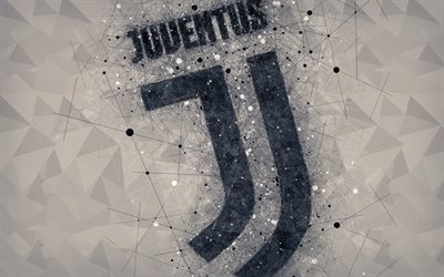 Juventus FC, 4k, Italian football club, creative art-logo, geometrinen taide, harmaa abstrakti tausta, uusi Juventus logo, tunnus, Serie, Torino, Italia, jalkapallo