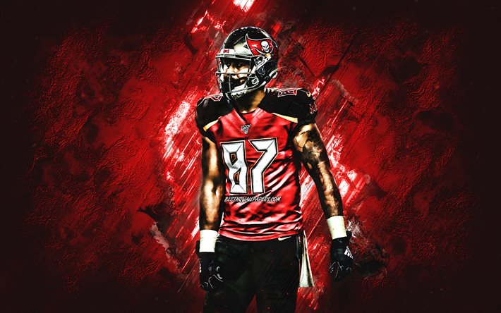 rob gronkowski, tampa bay buccaneers, nfl, american football, portr&#228;t, rot, stein, hintergrund, national football league, usa
